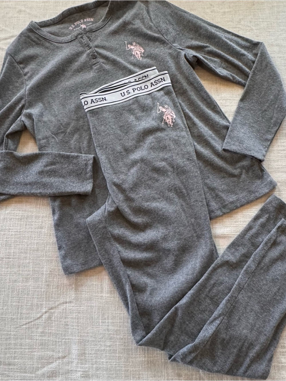 U.S. Polo Assn. Grey Waffle Knit Pajama Set XL